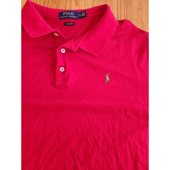 Polo Ralph Lauren Shirt Men's XL Red 100% Cotton Flesh Pony Polo Preppy Shirt - Picture 2 of 5